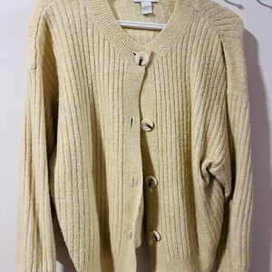 H&M Cream Ribbed Knit Cardigan Sweater